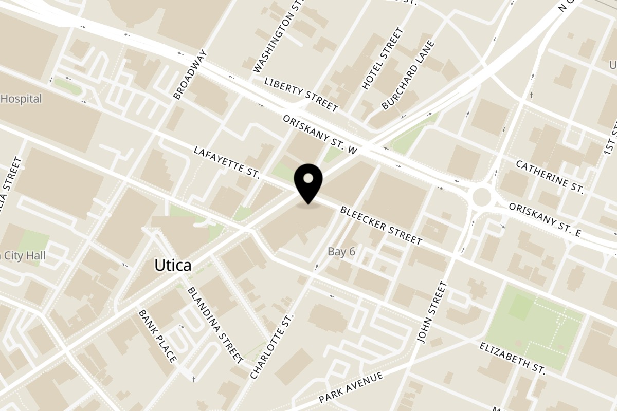 Map showing the location of Nanabi Cafe on 106 Bleecker St in Utica
